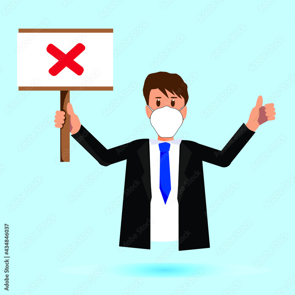 Asian man businessman smile character smiling on isolated background hold sign wrong mark illustration flat vector realistic for lifestyle business marketing office service car customer dealership Asian man businessman smile character smiling on isolated background hold sign wrong mark illustration flat vector realistic for lifestyle business marketing office service car customer dealership