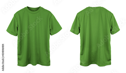 Blank Jersey T Shirt color green template front and back view on white background 