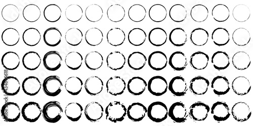 Watercolor set with brush circles. Stamp texture. White background. Grunge design elements. Vector illustration. Stock image.