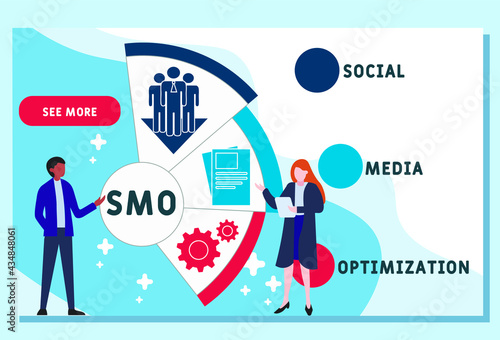 Vector website design template . SMO - Social Media Optimization acronym. business concept. illustration for website banner, marketing materials, business presentation, online advertising.