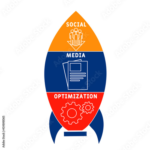 SMO - Social Media Optimization acronym. business concept background.  vector illustration concept with keywords and icons. lettering illustration with icons for web banner, flyer, landing pag
