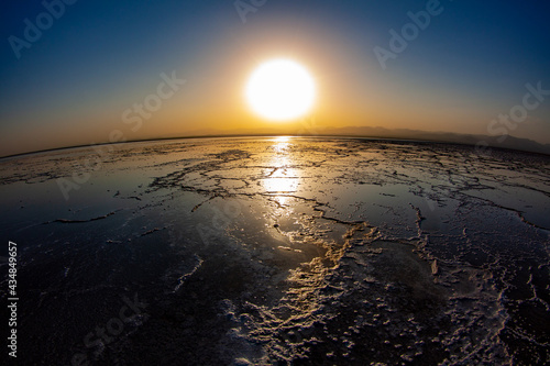 The sun setting on Lake Karum in the Danakil Depression, Ethiopia