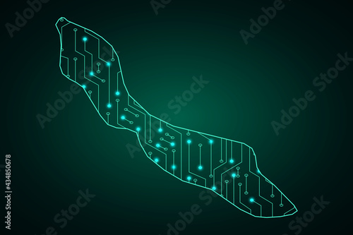 Map of Curacao, network line, design sphere, dot and structure on dark background with Map Curacao, Circuit board. Vector illustration. Eps 10