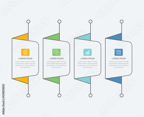 4 data infographics tab paper thin line index template. Vector illustration abstract background. Can be used for workflow layout, business step, banner, web design.