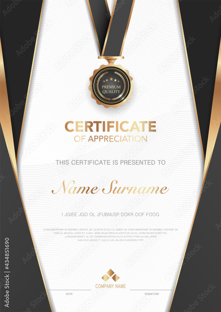 diploma certificate template black and gold color with luxury and modern style vector image. - obrazy, fototapety, plakaty 