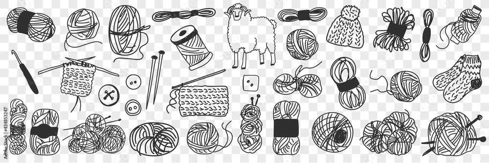 Production of wool doodle set. Collection of hand drawn wool for ...