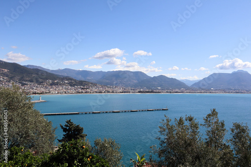 Aerial view to bay of Alanya city in Turkey from the mountain