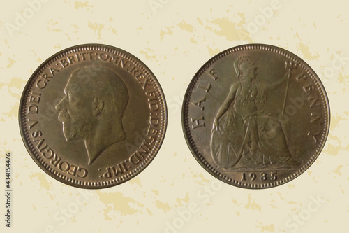 British coin half penny. Vector illustration