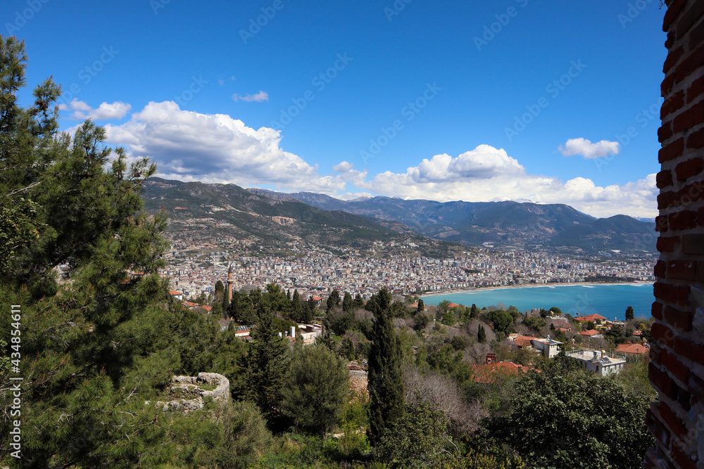 aerial view to Alanya city from the top of the fortress hill