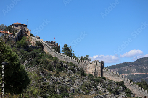 medieval wall and towers of Alanya fortress in Turkey