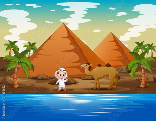 Caravan is herding camels in the desert