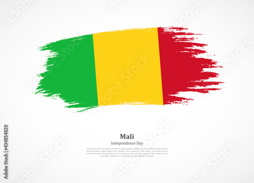 Happy independence day of Mali with national flag on grunge texture