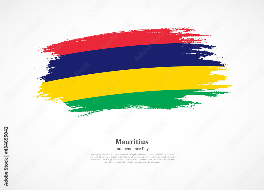 Fototapeta premium Happy independence day of Mauritius with national flag on grunge texture