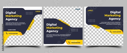 Set of Social media post templates for business promotion. Modern banner with a black background and yellow accents.