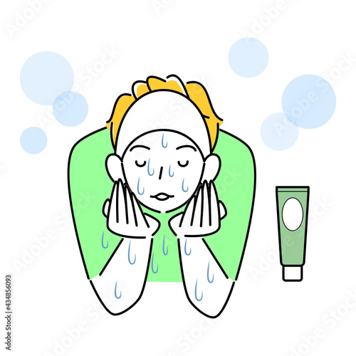 スキンケア 洗顔をしている男性 泥パックを洗い流している イラスト シンプル ベクター
Skin Care. A man washing her face. I'm washing off the mud pack. Simple illustration. vector.