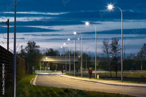 safety empty street with modern LED street lights
