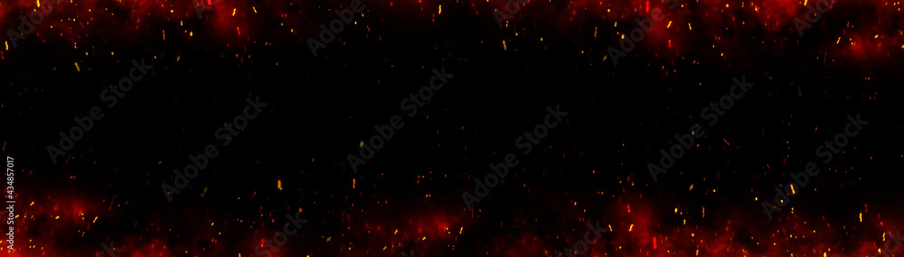 Fire embers particles over black background. Fire sparks background. Abstract dark glitter fire particles lights.	
