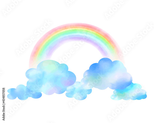 虹と雲のイラスト　手描き水彩