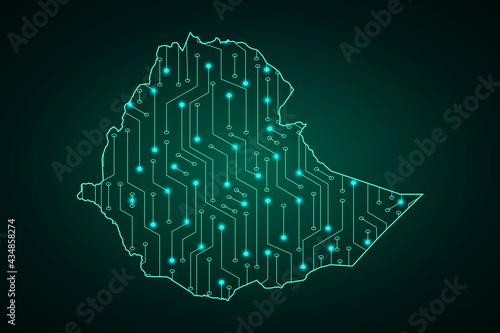 Map of Ethiopia, network line, design sphere, dot and structure on dark background with Map Ethiopia, Circuit board. Vector illustration. Eps 10