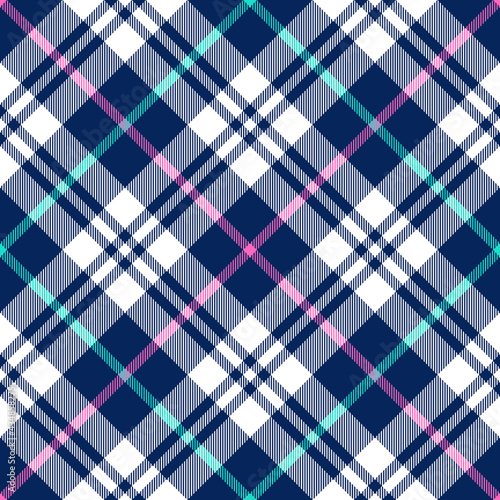 Plaid pattern check in blue, pink, green, white. Seamless large simple colorful tartan plaid graphic for flannel shirt, blanket, duvet cover, other modern spring summer everyday fashion textile print.