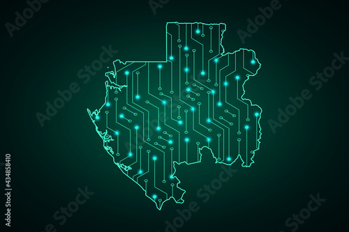 Map of Gabon, network line, design sphere, dot and structure on dark background with Map Gabon, Circuit board. Vector illustration. Eps 10 