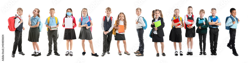 Cute little schoolgirl on white background Cute little schoolgirl on white background