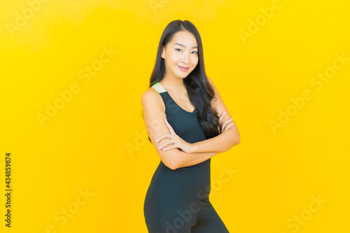 Portrait beautiful young asian woman wear gym outfit ready for exercise