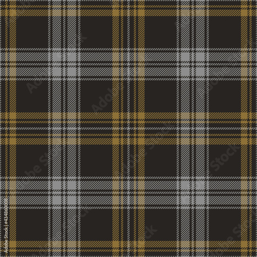 Plaid pattern seamless in dark grey and brown gold. Scottish tartan check graphic vector background for menswear flannel shirt, throw, other modern autumn winter everyday casual fashion textile print.