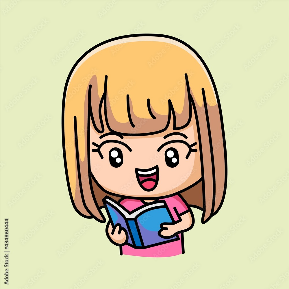 Cute girl read book cartoon character illustration Cute girl read book cartoon character illustration
