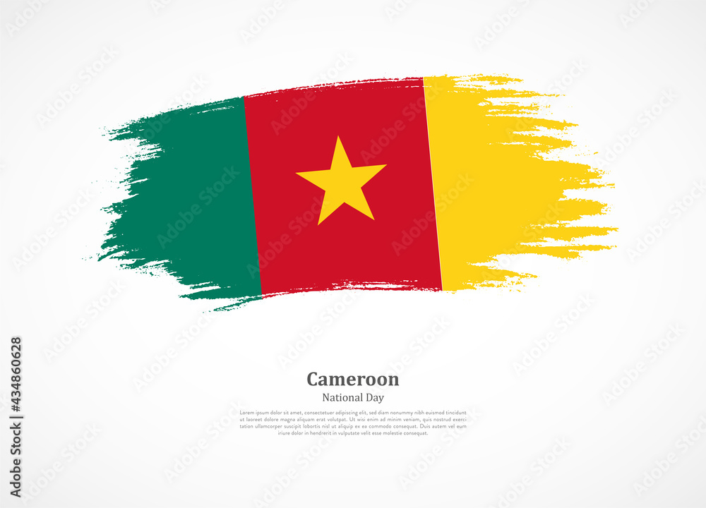 Happy national day of Cameroon with national flag on grunge texture