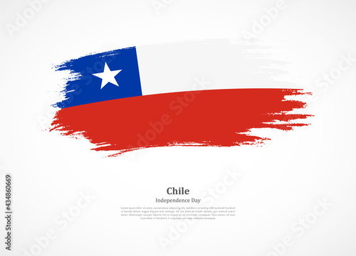 Happy independence day of Chile with national flag on grunge texture