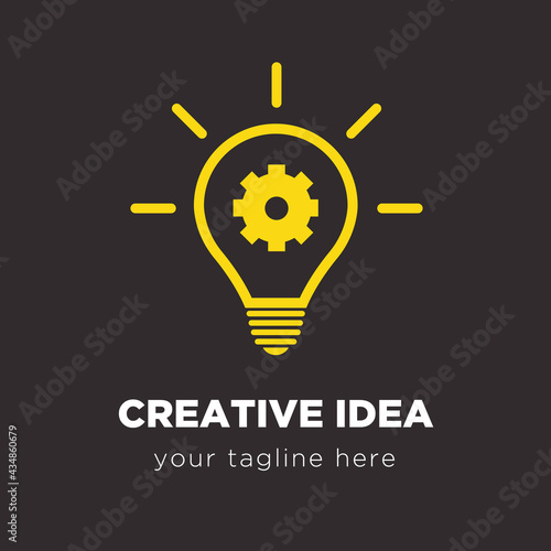 Yellow light bulb with a gear inside symbolizing creative thinking