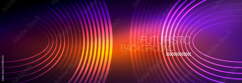 Dark abstract background with glowing neon circles. Trendy layout template for business or technology presentation, internet poster or web brochure cover, wallpaper Dark abstract background with glowing neon circles. Trendy layout template for business or technology presentation, internet poster or web brochure cover, wallpaper
