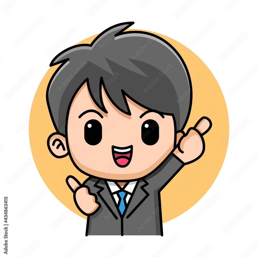 Young businessman making thumbs up sign with both hands cartoon illustration Young businessman making thumbs up sign with both hands cartoon illustration