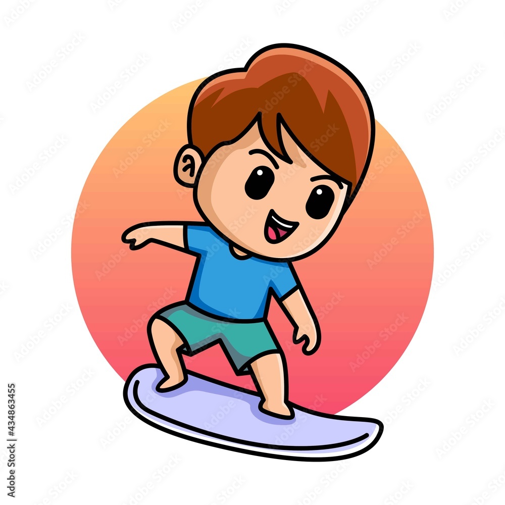 Cute boy with surfboard cartoon illustration Cute boy with surfboard cartoon illustration