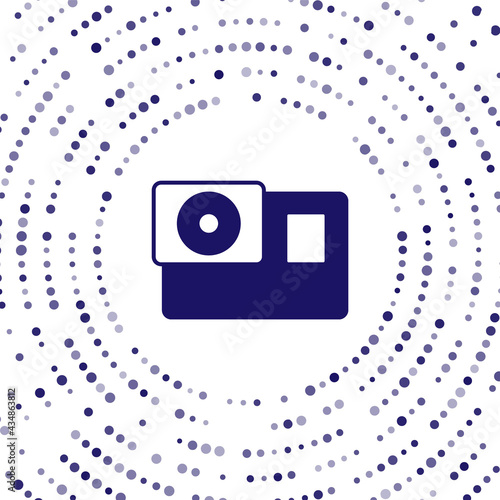 Blue Action extreme camera icon isolated on white background. Video camera equipment for filming extreme sports. Abstract circle random dots. Vector