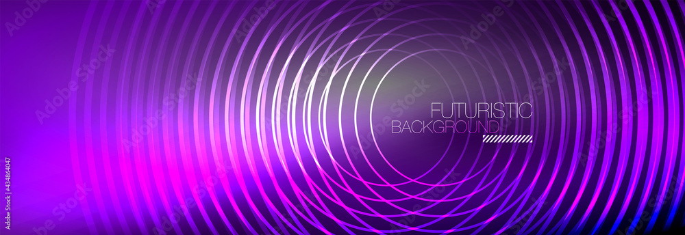 Dark abstract background with glowing neon circles. Trendy layout template for business or technology presentation, internet poster or web brochure cover, wallpaper Dark abstract background with glowing neon circles. Trendy layout template for business or technology presentation, internet poster or web brochure cover, wallpaper