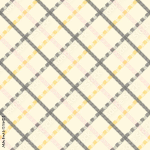 Plaid pattern herringbone windowpane in soft grey, yellow, pink, beige. Tattersall simple seamless grid plaid vector for jacket, coat, scarf, other modern spring autumn winter fashion textile design.