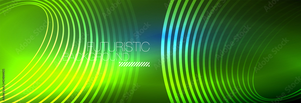 Dark abstract background with glowing neon circles. Trendy layout template for business or technology presentation, internet poster or web brochure cover, wallpaper