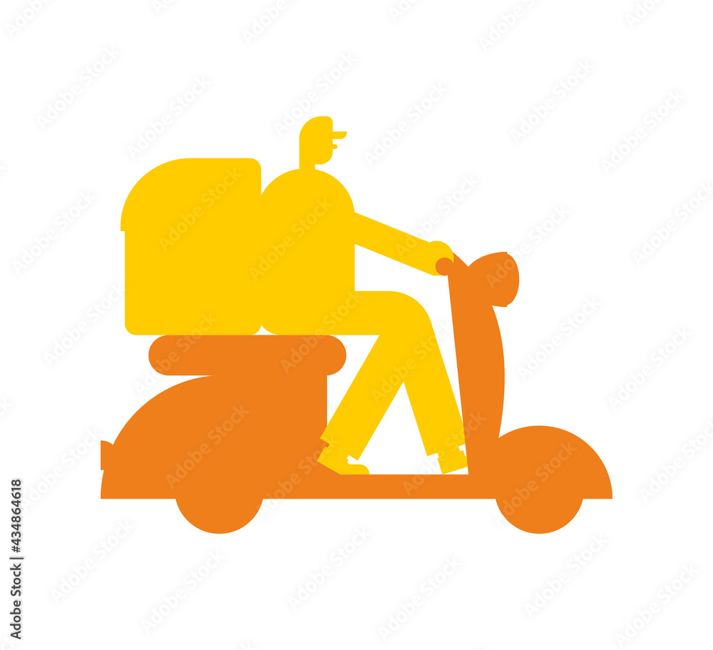 Scooter food delivery isolated. Deliveryman on motorcycle. Fast food delivery Scooter food delivery isolated. Deliveryman on motorcycle. Fast food delivery