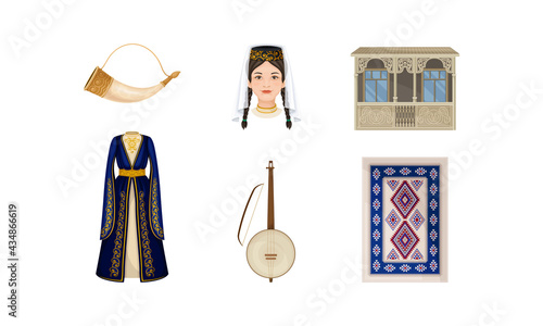 Georgia Attributes with Laced Terrace and Animal Horn for Wine Vector Set