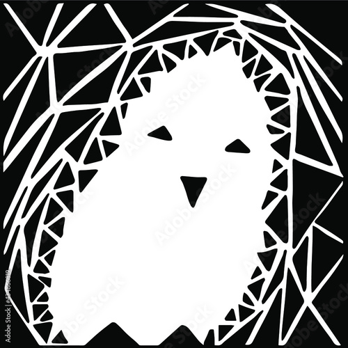 Abstract black graphic print. Mosaic of Chick composed of black triangles.