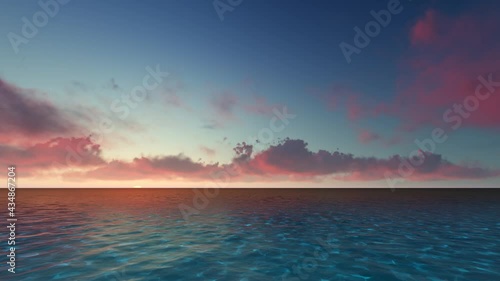 Beautiful tranquil natural vacation seascape with scenic ocean waves in tropical environment, deep clear transparent pure blue water background. A summer travel in paradise, peaceful 3D render