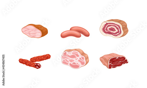 Meat Products with Salami, Bacon and Sausage Vector Set