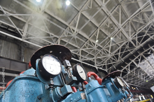 Almaty, Kazakhstan - 10.23.2015 : Pressure meters in pipes for heating plants