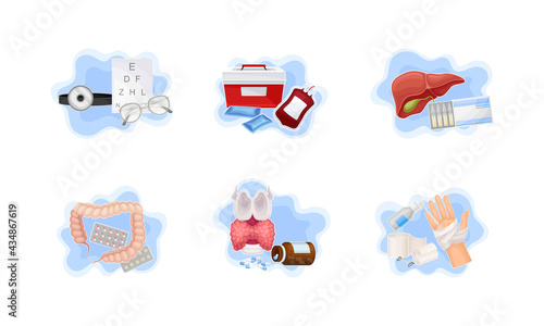 Medical Supplies and Internal Organs Vector Composition Set