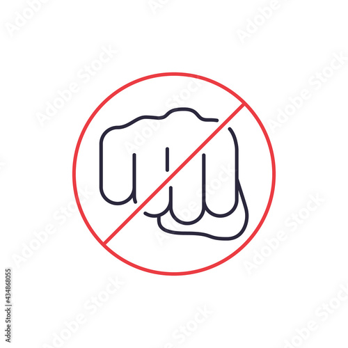 Stop bullying sign. Stop bullying in the school. Verbal, social, physical, cyberbullying concept. Social problems. Black fist line icon and red sign. Editable stroke. Vector illustration