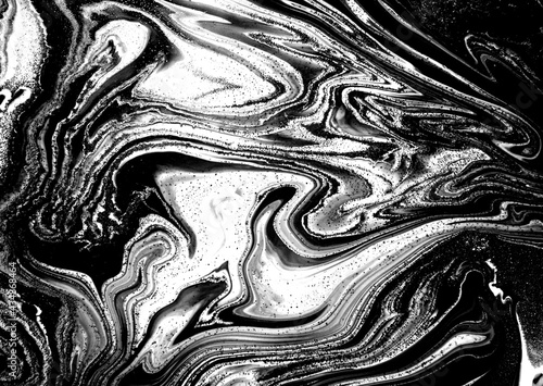 Black and white abstract marble acrylic background.
