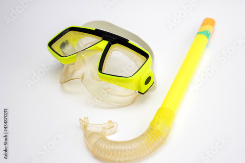 Swimming mask and snorkel on white background