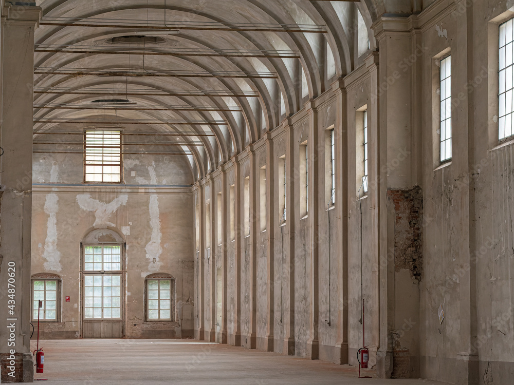 Empty White Interiors without People in an old Hospital Building in Parma, Italy Empty White Interiors without People in an old Hospital Building in Parma, Italy